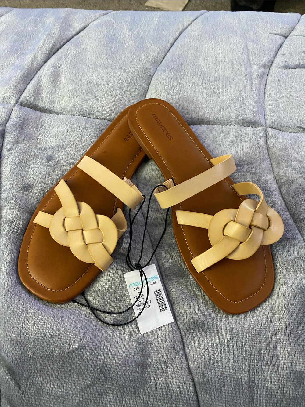 Maurices Tan Footbed Cream Braided Slide Sandals